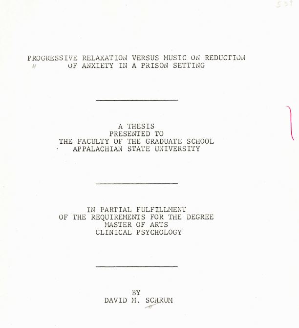 p0 Progressive Relaxation Versus Music On Reduction Of Anxiety In A Prison Setting